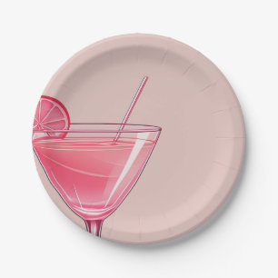 Assiettes En Carton Cocktail rose moderne Anniversaire