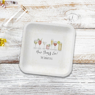 Assiettes En Carton Cocktail simple New Years Party Boissons Aquarelle
