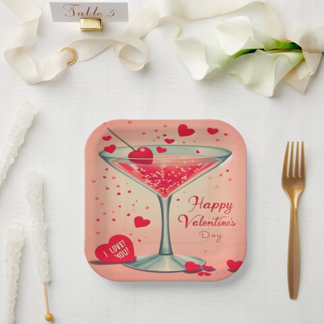 Assiettes En Carton Cocktail Valentine Martini du milieu du siècle (Mariage)