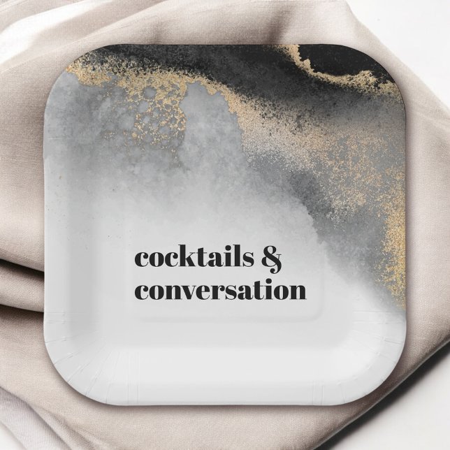 Assiettes En Carton Cocktails Abstraits modernes et soirée Conversatio (Créateur téléchargé)