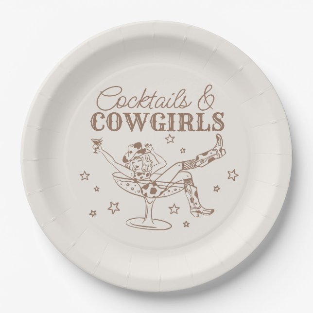 Assiettes En Carton Cocktails Beige et Cowgirls Anniversaire Enterreme (Devant)