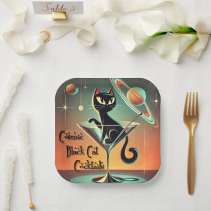 Assiettes En Carton Cocktails de chat noir cosmique futuriste atomique