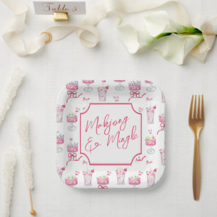 Assiettes En Carton Cocktails Mahjong Roseau Aquarelle