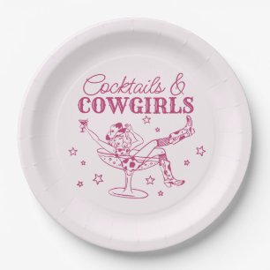 Assiettes En Carton Cocktails roses et cow-girls pour l'enterrement de