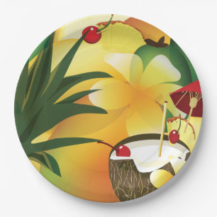 Assiettes En Carton Coconut Tiki Bar Luau Plaque de papier tropical