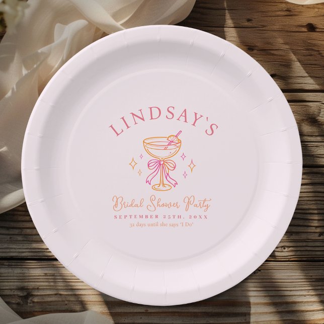 Assiettes En Carton Coctail Bridal Shower Pink (Coctail Bridal Shower Paper Plates)