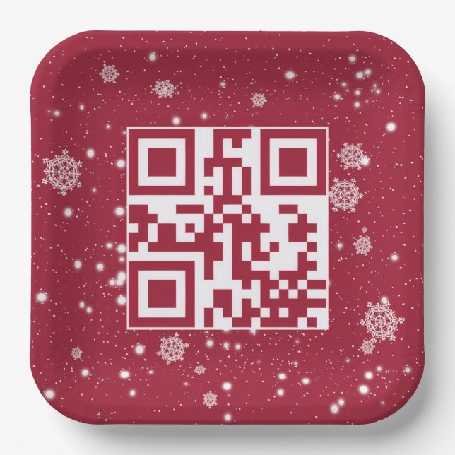 Assiettes En Carton Code QR de Joyeuses Fêtes sur des flocons de neige (Recto)