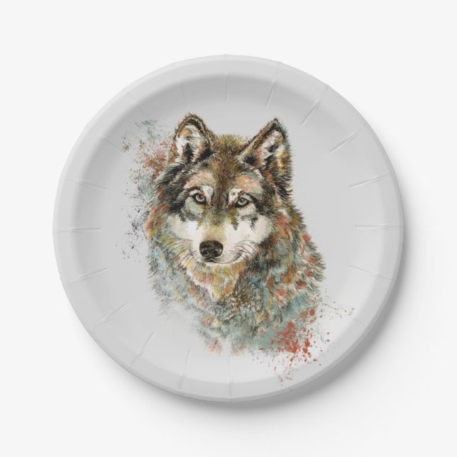 Assiettes En Carton Code Wolf Couleur d'eau inspirée Animaux sauvages (Devant)
