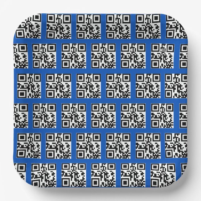 Assiettes En Carton Codes QR Joyeuses Fêtes sur Bleu (Recto)