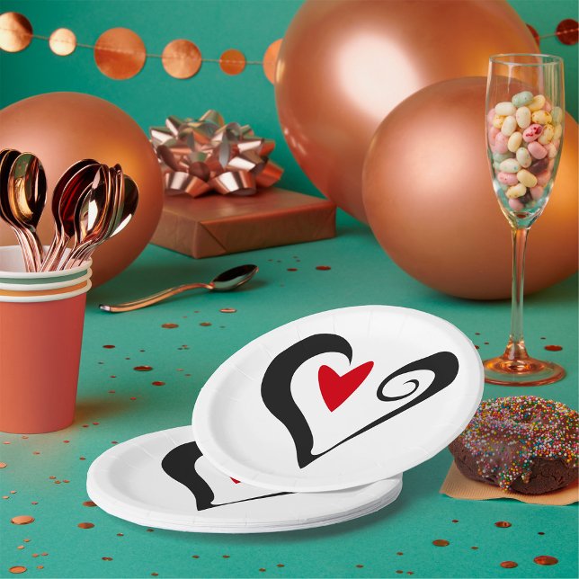 Assiettes En Carton Coeur Abstrait rouge et noir Romantique moderne (Créateur téléchargé)