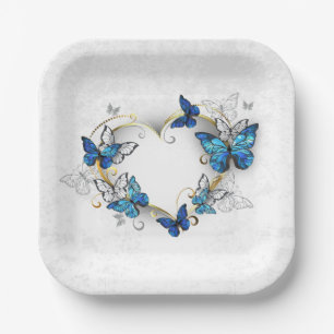Assiettes En Carton Coeur bijoux avec papillons Morpho