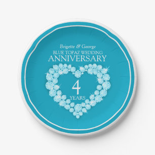 Assiettes En Carton Coeur bleu d'anniversaire de topaze 4 ans de