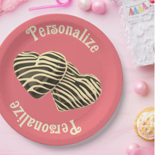 Assiettes En Carton Cœur de bonbon au chocolat rose mignon amour