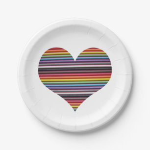 Assiettes En Carton Coeur de câble de ruban arc-en-ciel sur les plaque