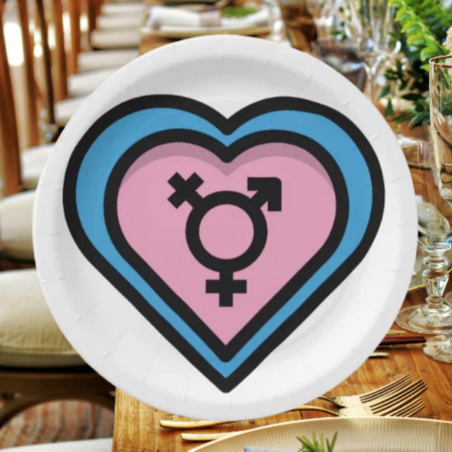 Assiettes En Carton Coeur des plaques de la Trans Pride Party (Créateur téléchargé)
