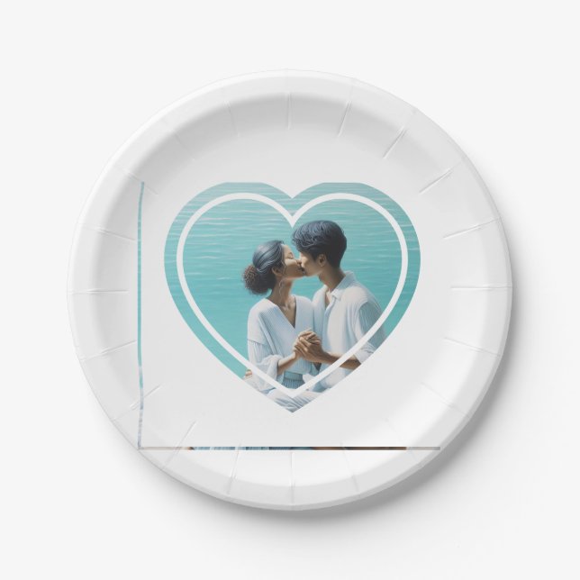 Assiettes En Carton Cœur en forme de photo personnalisé pour mariage  (Devant)