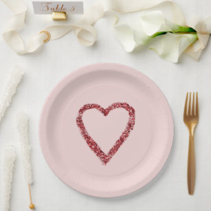 Assiettes En Carton Coeur étincelant de Parties scintillant rouge