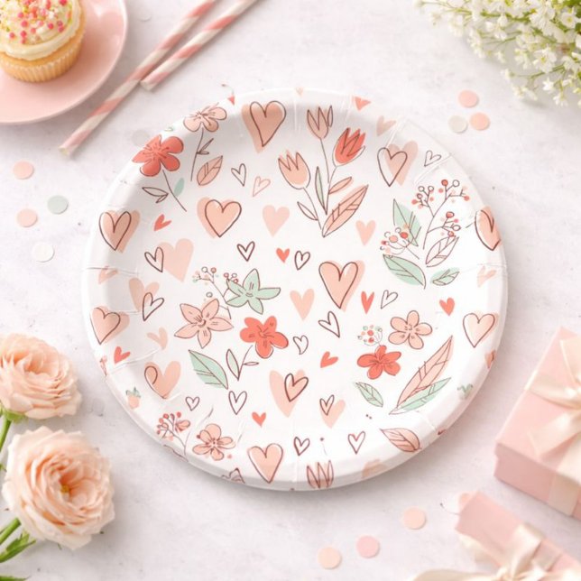Assiettes En Carton Coeur floral (Créateur téléchargé)