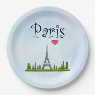 Assiettes En Carton Coeur Paris avec la Tour Eiffel
