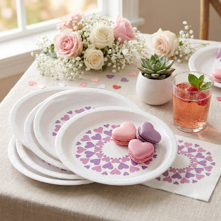 Assiettes En Carton Cœur rose et violet