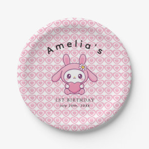 Assiettes En Carton Cœur rose Lapin chic simple Fille Anniversaire