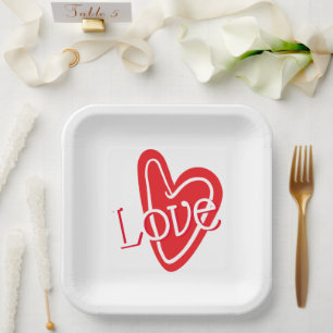 Assiettes En Carton Coeur rouge cool avec amour