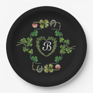 Assiettes En Carton COEUR shamrock, FLEURS, MONOGRAMME FLORAL VERT Noi