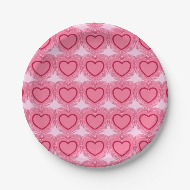 Assiettes En Carton Coeurs Abstraits modernes - Azalea rose (Devant)