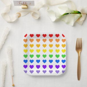 Assiettes En Carton Coeurs arc-en-ciel