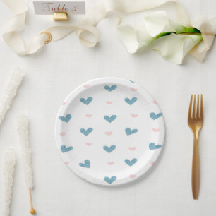 Assiettes En Carton Coeurs bleus