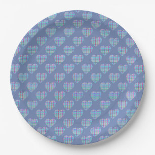 Assiettes En Carton Coeurs bleus sur bleu denim