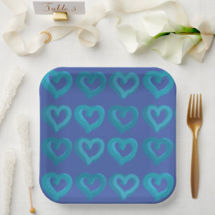 Assiettes En Carton Coeurs bleus sur n'importe quelle plaque papier co