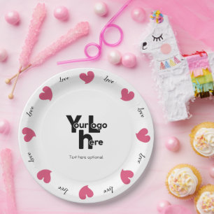 Assiettes En Carton Cœurs chaleureux rose - Texte et logo personnalisé