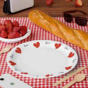 Assiettes En Carton Cœurs chaleureux rouges - Texte personnalisé