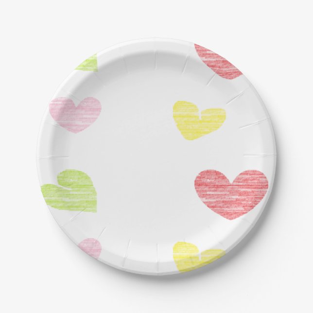 Assiettes En Carton Coeurs colorés sur blanc (Devant)