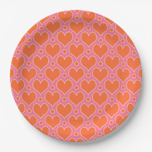Assiettes En Carton Coeurs d'amour et motif Pois en rose, orange