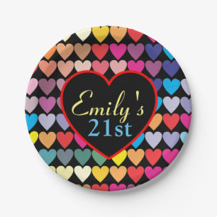 Assiettes En Carton Coeurs d'arc-en-ciel