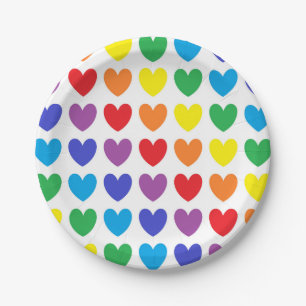 Assiettes En Carton Coeurs d'arc-en-ciel
