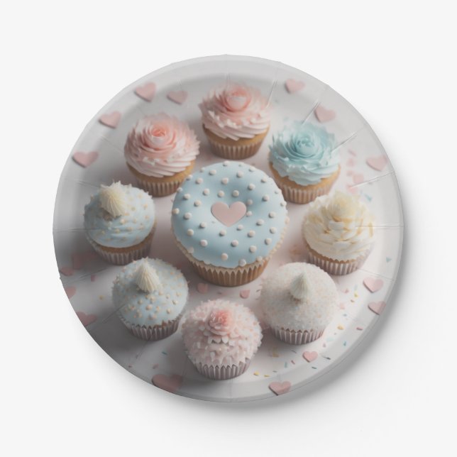 Assiettes En Carton Coeurs de cupcakes (Devant)