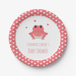 Assiettes En Carton Coeurs de grenouilles roses Nom Baby shower