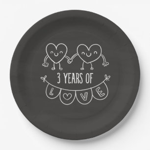 Assiettes En Carton Coeurs de la calèche cadeau du 3e anniversaire