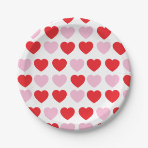 Assiettes En Carton Coeurs de la fête des Valentines rouges et roses