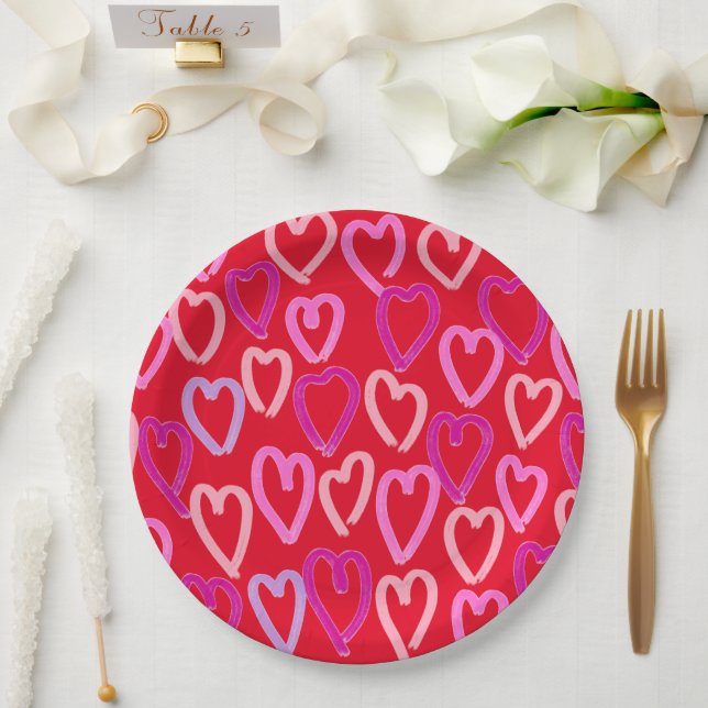 Assiettes En Carton Coeurs de la Saint Valentin (Mariage)
