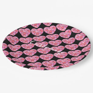 Assiettes En Carton Coeurs de patchwork Plaques de papier noir