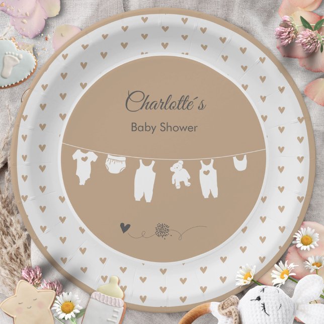 Assiettes En Carton Coeurs de sable Boho Baby shower neutre genre (Sand Hearts Boho Gender Neutral Baby Shower Paper Plates ©Susanne Sachers - Sunny Mind 🌞)