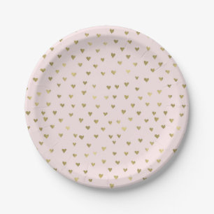 Assiettes En Carton Coeurs dorés rose