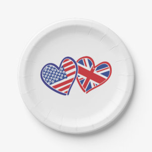 Assiettes En Carton Coeurs du drapeau américain et britannique