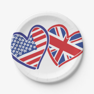 Assiettes En Carton Coeurs du drapeau américain et britannique
