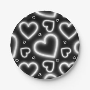 Assiettes En Carton Coeurs en néon blanc V-Day