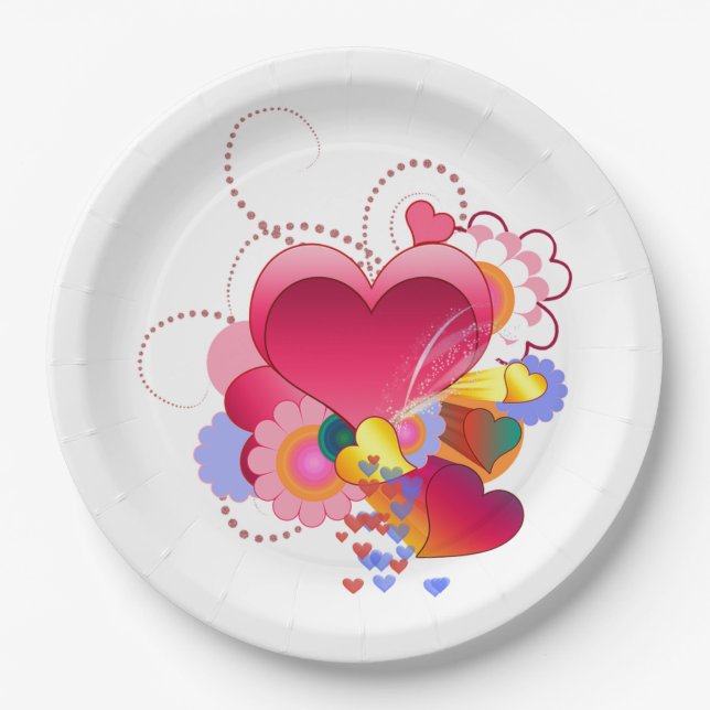 Assiettes En Carton Cœurs et Fleurs (Devant)